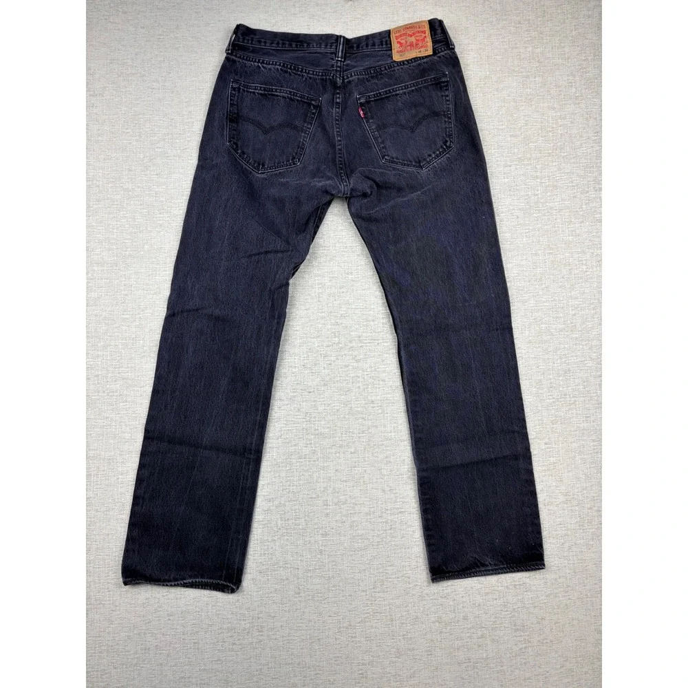 Levis 501 Jeans Mens 36x34 Y2K style Fuzzy Faded Black Denim
